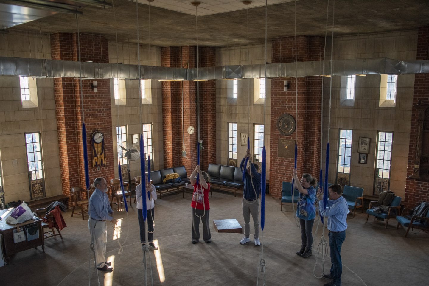 Bell ringers ringing bells in the Cathedral Bell tower